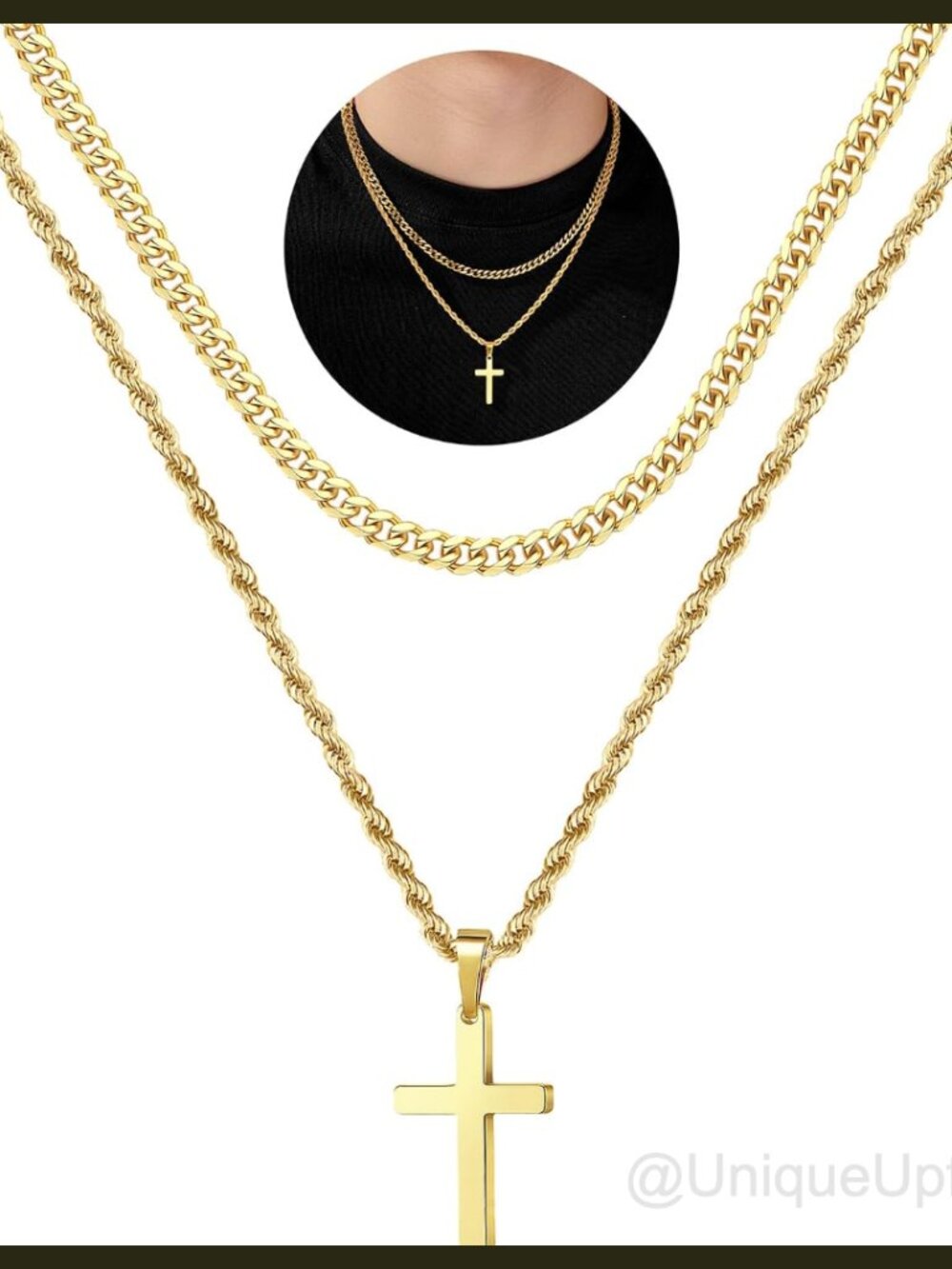Mens Cross Necklace Stainless Steel Pendant Chain 20in Lobster Clasp